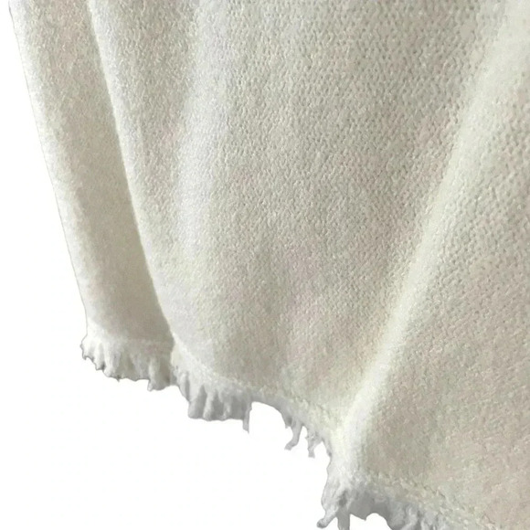 Anthropologie Joy Sweater Fringe Cream VNeck Wool Blend - Picture 4 of 7